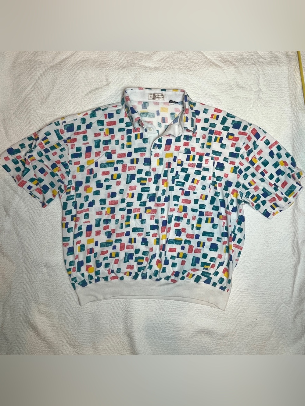 Vintage 80s 90s Polo Multicolor Block Print Retro Boxy XL White Rare